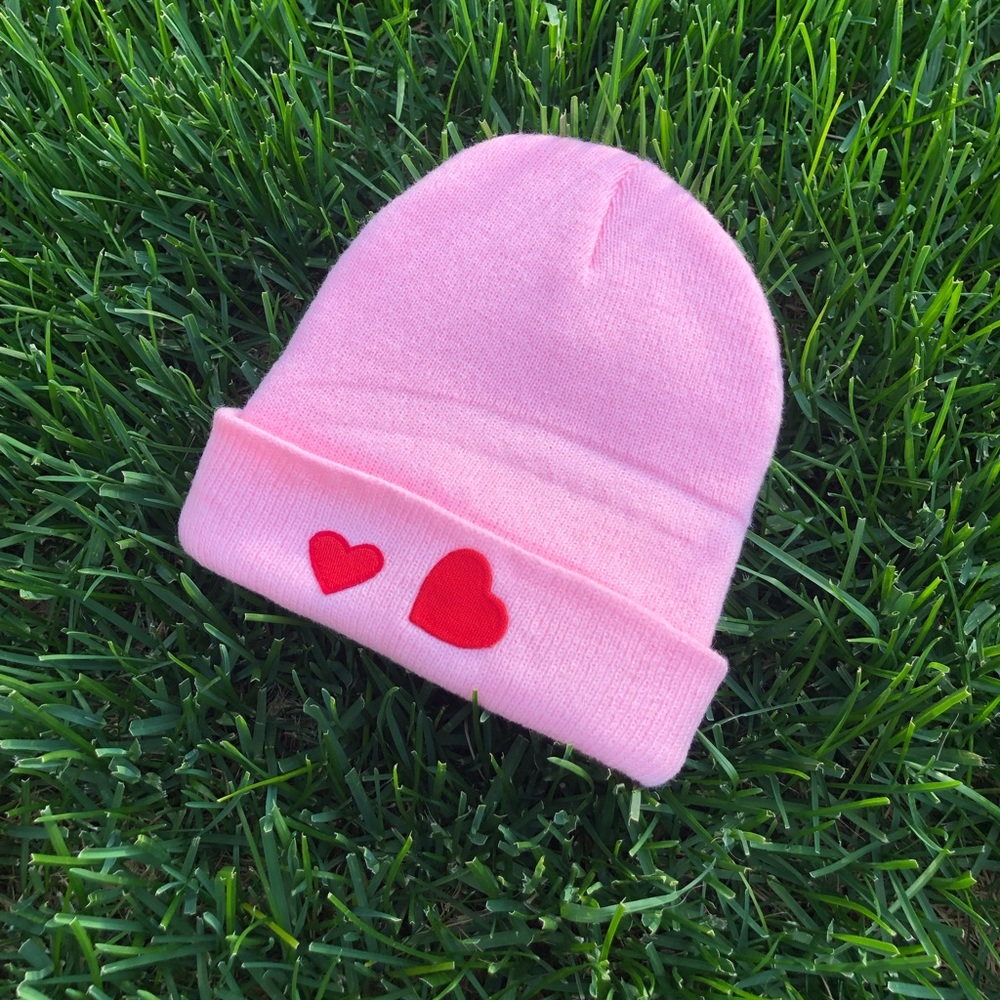 Pink hearts beanie